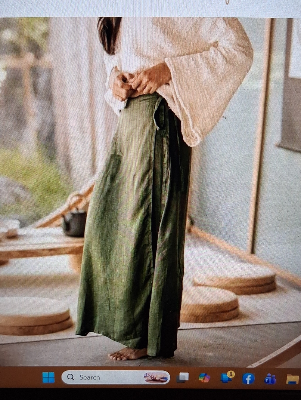 NWOT Myrah Penaloza Shanti Linen Wrap Skirt Forest Green O/S